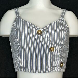 Women's XS Blue and White Striped Cropped Button Y2K Tank Top - Hollister